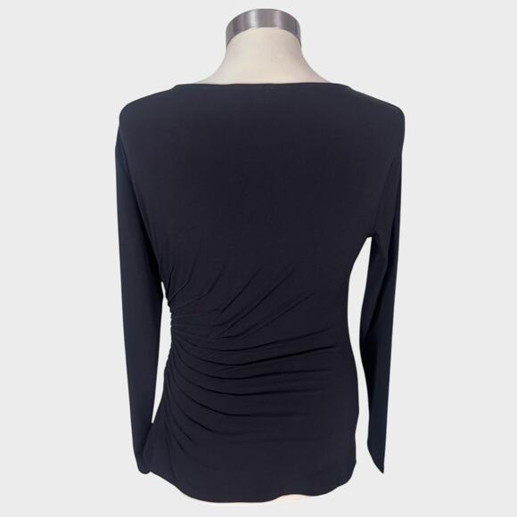 Carmen Marc Valvo Small Black Long Sleeve Round Neck Ruched Top Poly Spandex - Picture 6 of 8